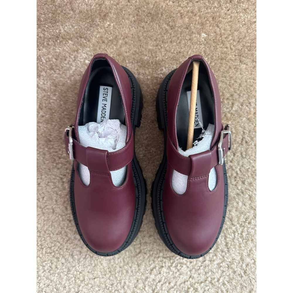 Steve Madden Kamlee T-Strap Loafers Womens 6.5 Wine Lug Sole‎ Platform Shoes NEW - Picture 4 of 9